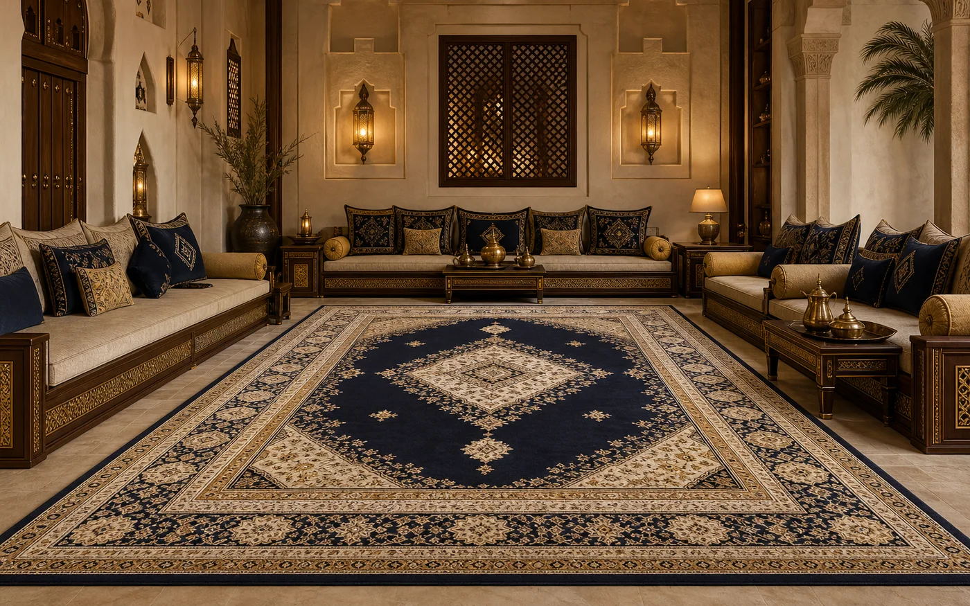 سجاد مجلس كلاسيكي فاخر بنقوش ذهبية